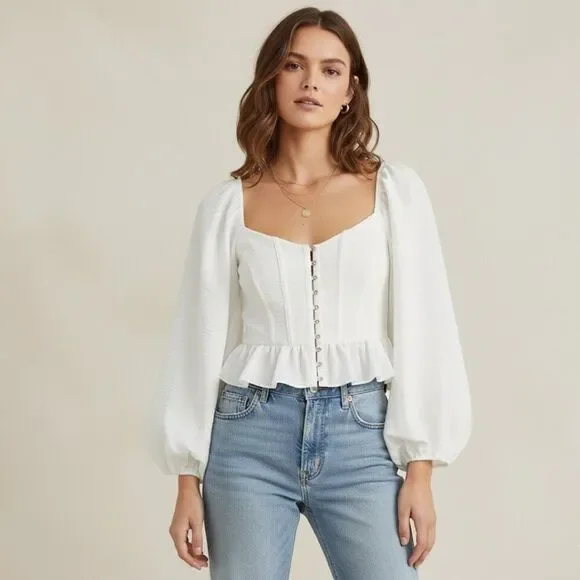 Altar'd State Women's White Off-Shoulder Top Size Small NWT - Picture 2 of 9